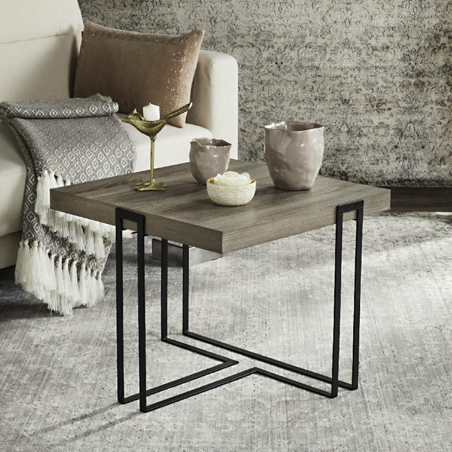 Living Furniture * | Discounts Pitt Mid Century Scandinavian Wood End Table In Light Oak/Black Safavieh Fox4241A