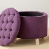 Living Furniture * | Limited Edition Amelia Tufted Storage Ottoman In Plum/Pickled Oak Safavieh Hud8220T