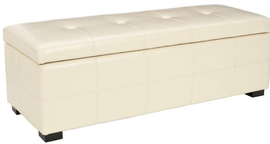 Living Furniture * | Hot Sell Maiden Tufted Storage Bench Lg In Flat Cream/Black Safavieh Hud8229K