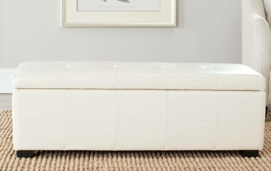 Living Furniture * | Hot Sell Maiden Tufted Storage Bench Lg In Flat Cream/Black Safavieh Hud8229K