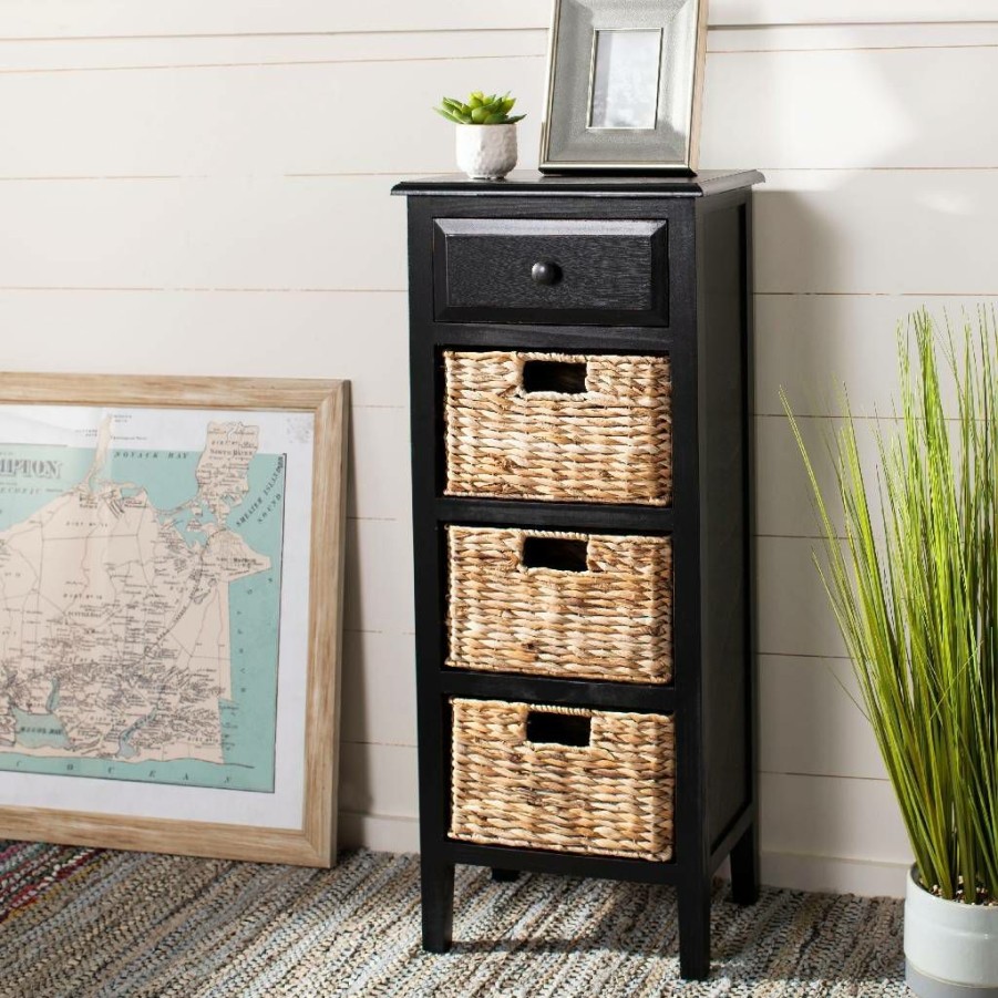 Living Furniture * | Hot Sale Michaela Drawer Side Table In Distressed Black Safavieh Amh5744A