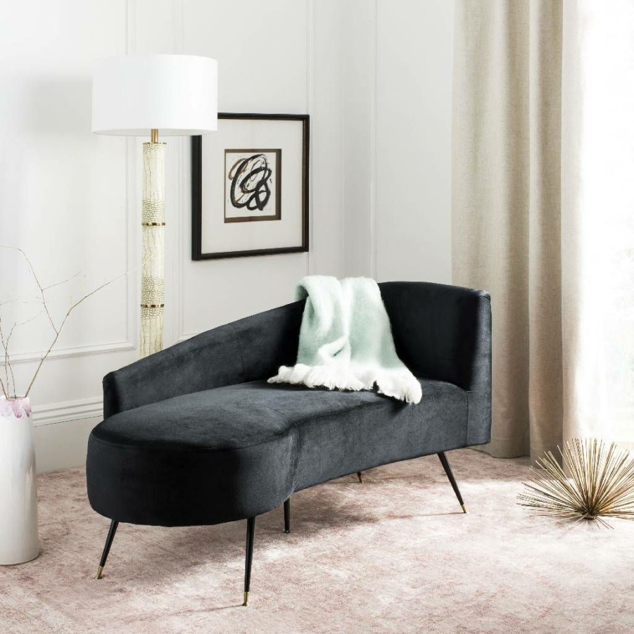 Living Furniture * | Promotions Evangeline Parisian Settee In Black Safavieh Lvs6300A