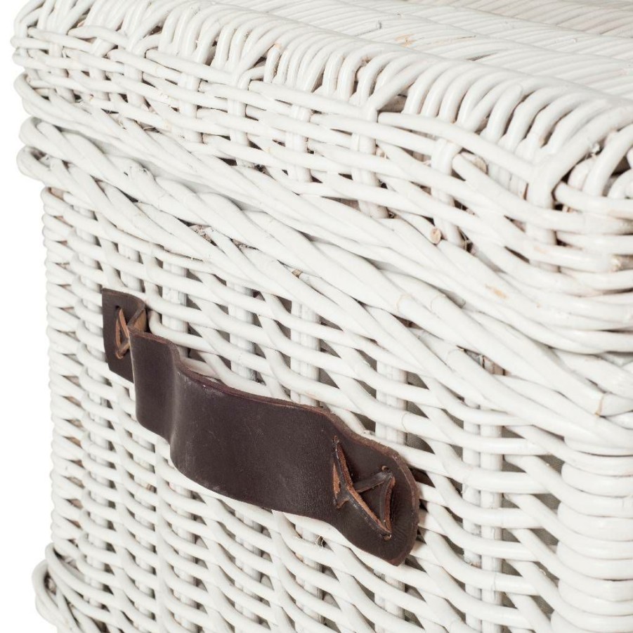 Living Furniture * | Promotions Navarro Rattan Coffee Table Trunk In White Safavieh Sea7022A