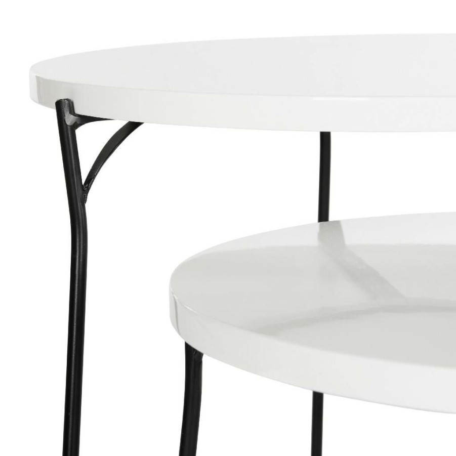 Living Furniture * | Clearance Sale Ryne Retro Mid Century Lacquer Stacking End Table In White/Black Safavieh Fox4263B