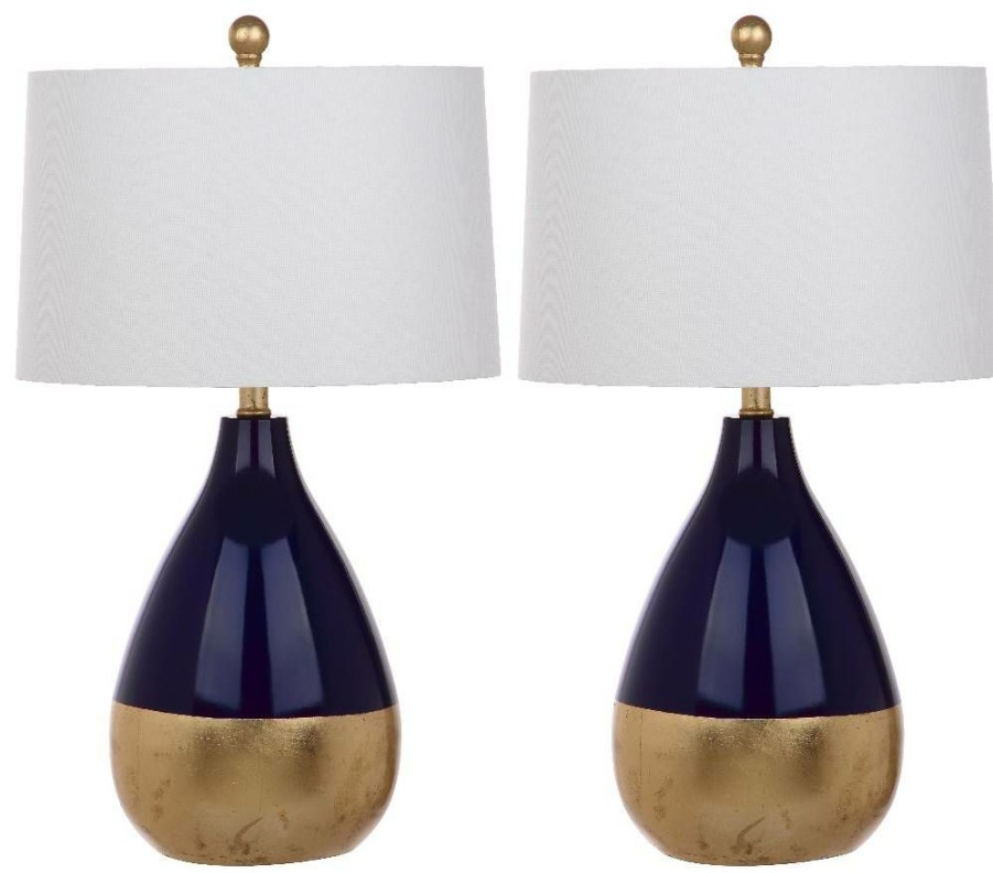 Lamps * | Flash Sale Kingship 24-Inch H Navy And Gold Table Lamp (Set Of 2) Safavieh Lit4502A-Set2