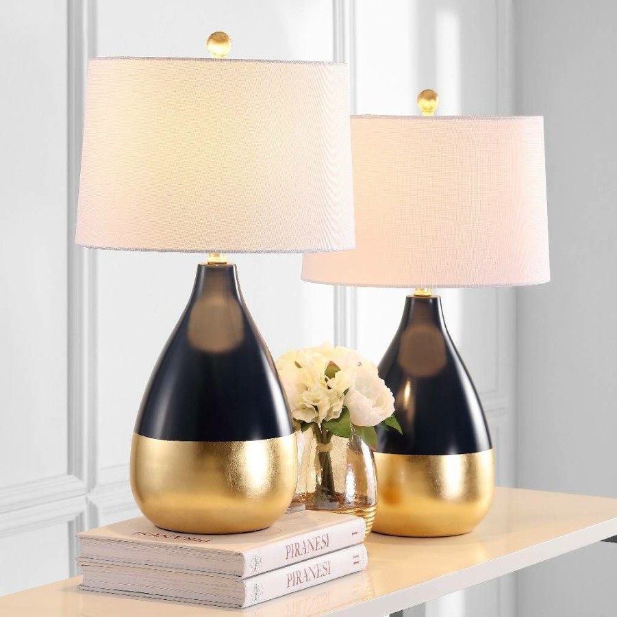 Lamps * | Flash Sale Kingship 24-Inch H Navy And Gold Table Lamp (Set Of 2) Safavieh Lit4502A-Set2