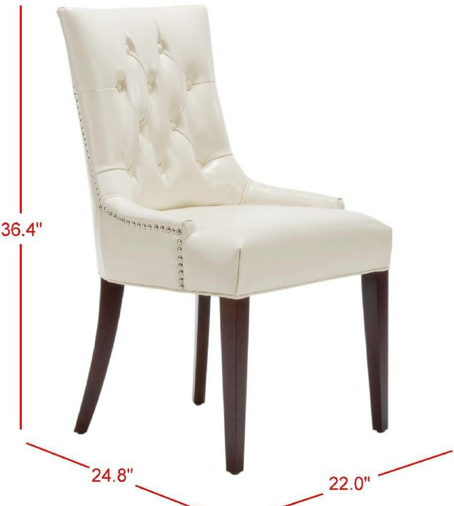 Furniture * | Promotions Amanda 19"H Leather Tufted Chair Nickel Nail Heads In Flat Cream/Cherry Mahogany Safavieh Mcr4515B