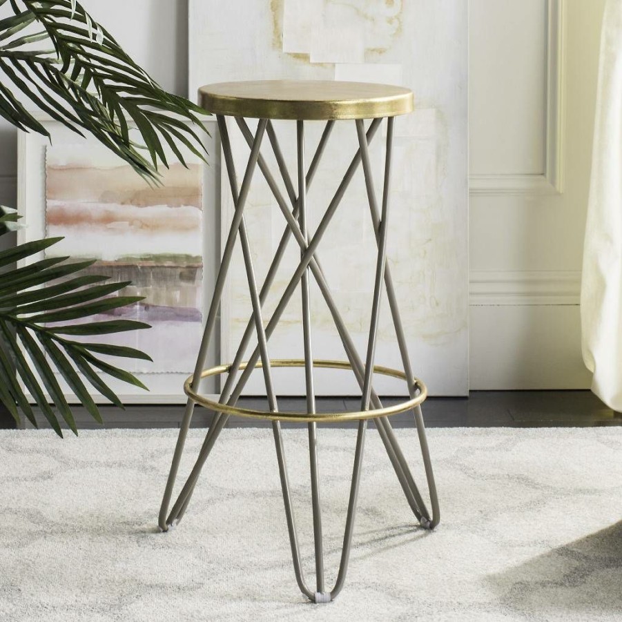 Furniture * | Hot Sell Lorna Gold Leaf Bar Stool In Beige/Gold Safavieh Fox3254C