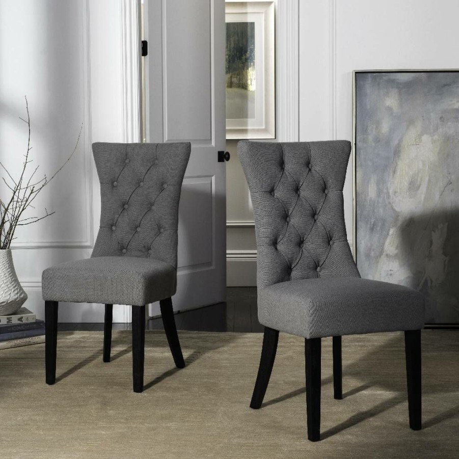 Furniture * | Hot Sell Gretchen 21"H Tufted Side Chair In Granite/Black (Set Of 2) Safavieh Mcr4719B-Set2