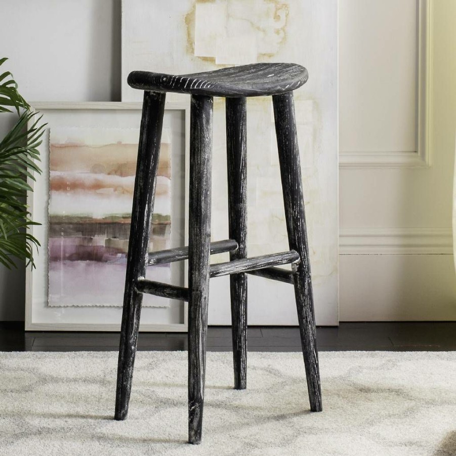 Furniture * | Limited Edition Colton Wood Bar Stool In Black/White Safavieh Bst1001A