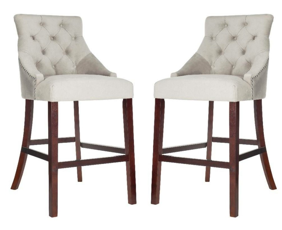 Furniture * | Hot Sell Eleni Tufted Wing Back Bar Stool In Grey Safavieh Bst6304B-Set2