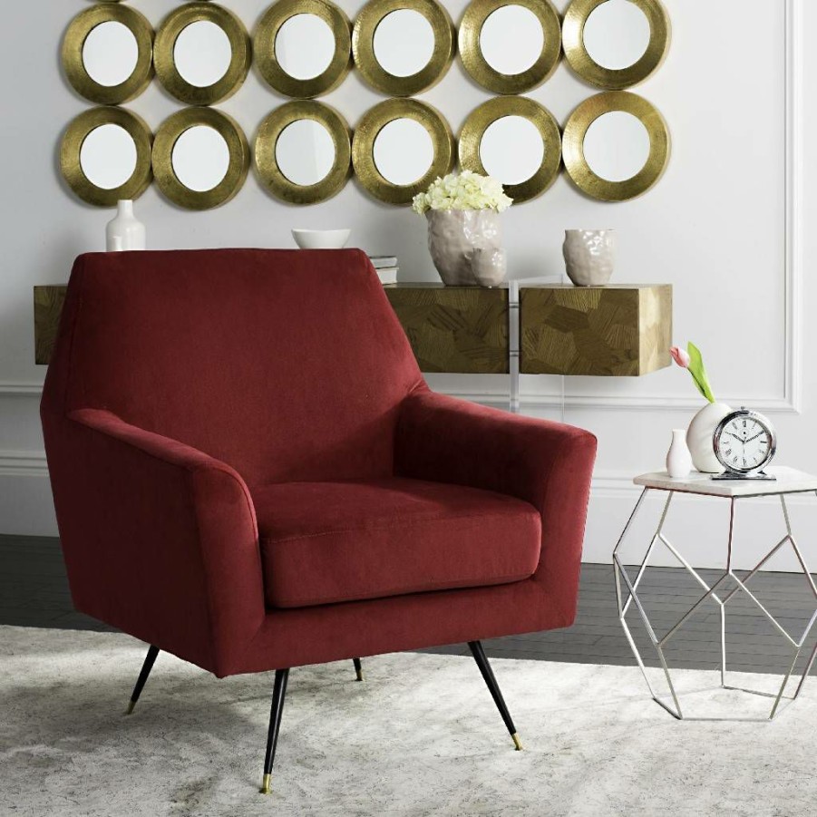 Living Furniture * | Limit Offer Nynette Velvet Retro Mid Century Accent Chair In Maroon Safavieh Fox6270A