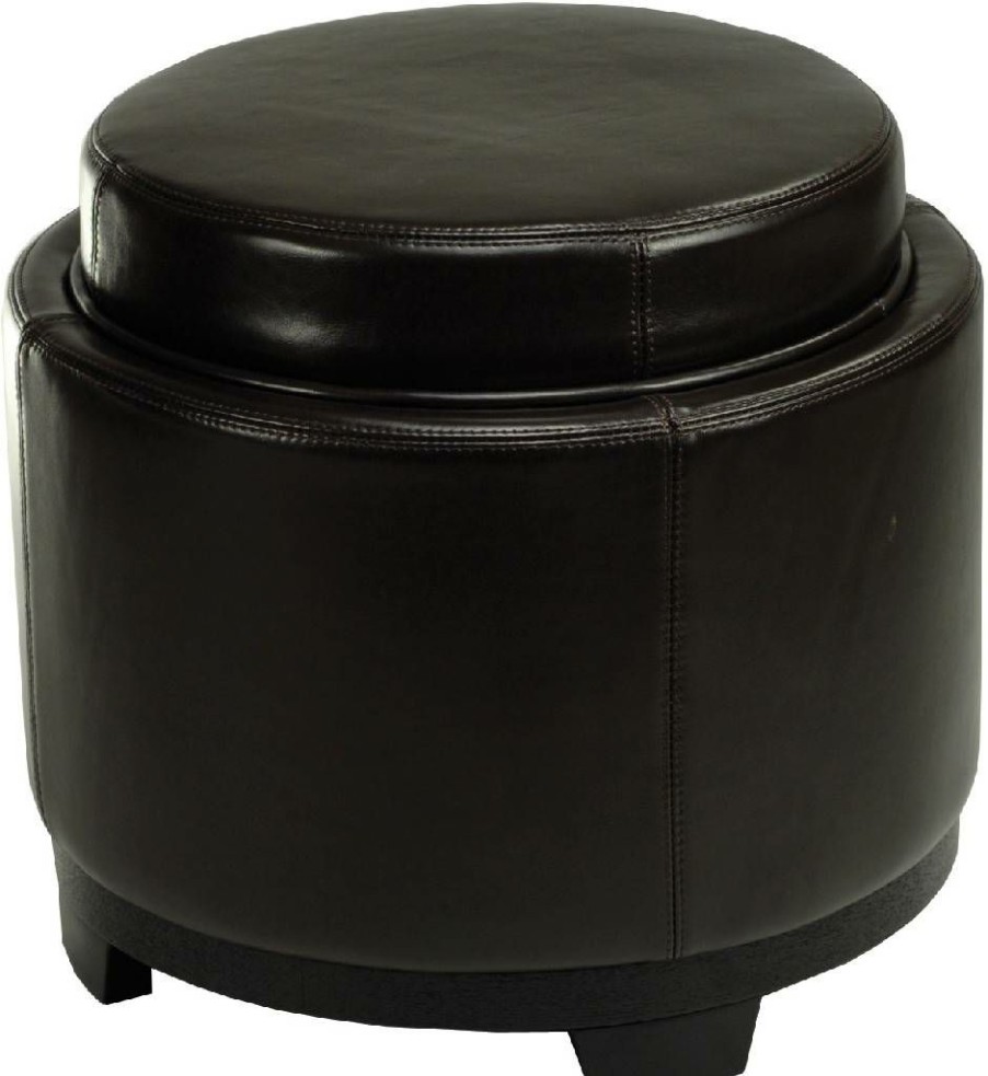 Living Furniture * | Shoping Round Storage Tray Ottoman In Black/Brown Safavieh Hud4045E