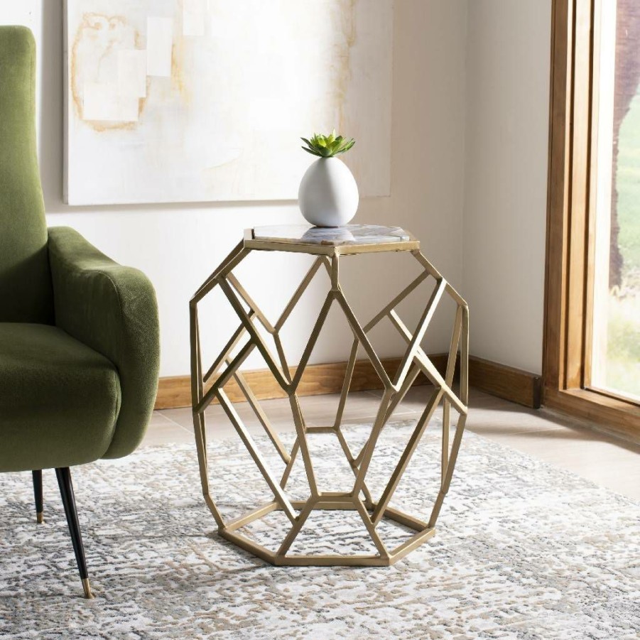 Living Furniture * | Outlet Ava Geometric Accent Table In Multi/Gold Safavieh Acc3700A