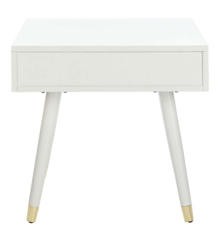 Living Furniture * | Promotions Levinson Gold Cap End Table In White Safavieh Fox6305B