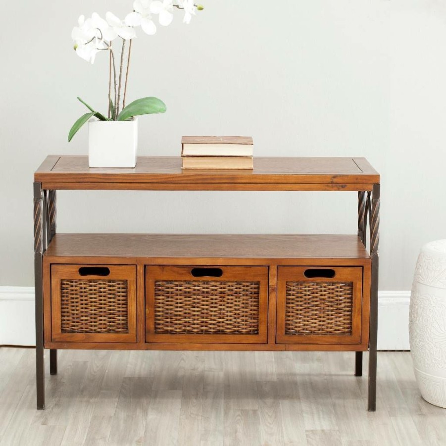 Living Furniture * | Wholesale Joshua 3 Drawer Console In Antique Pewter/Dark Walnut Safavieh Amh6532A