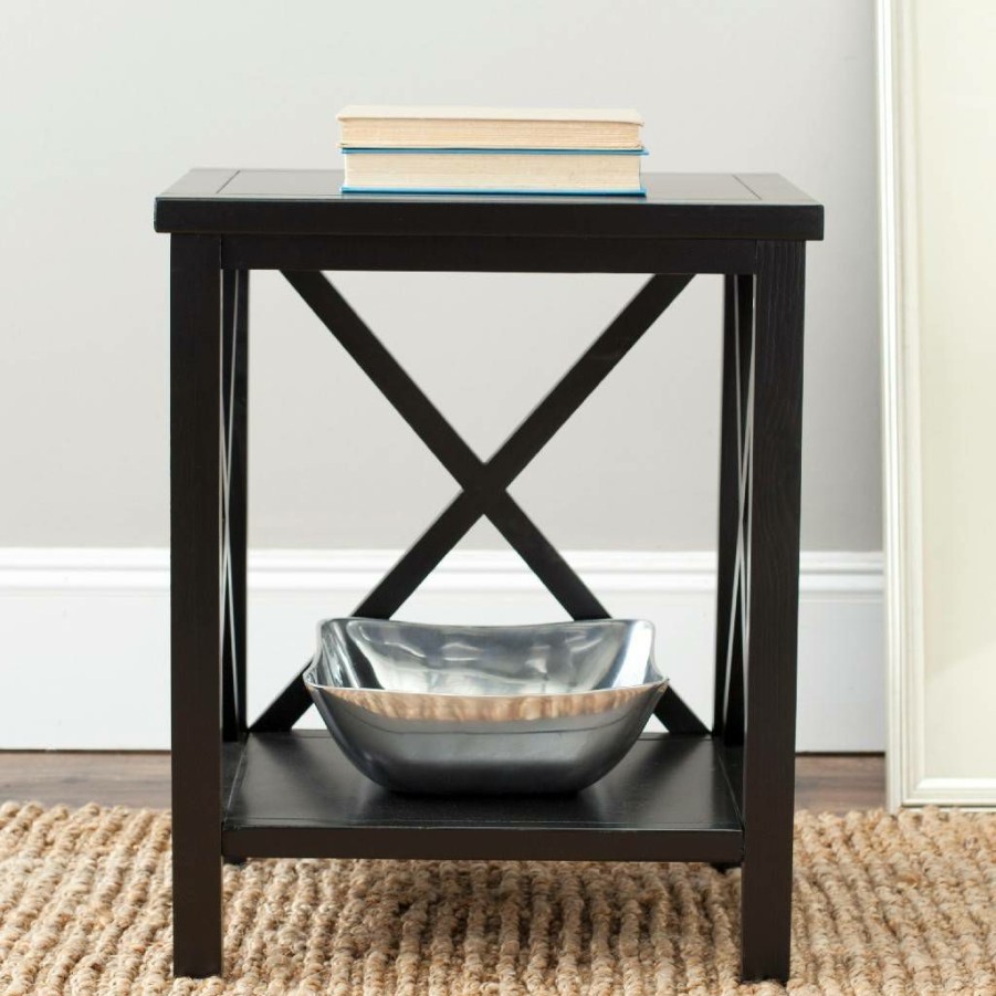 Living Furniture * | Large Choice Candence Cross Back End Table In Black Safavieh Amh6523B