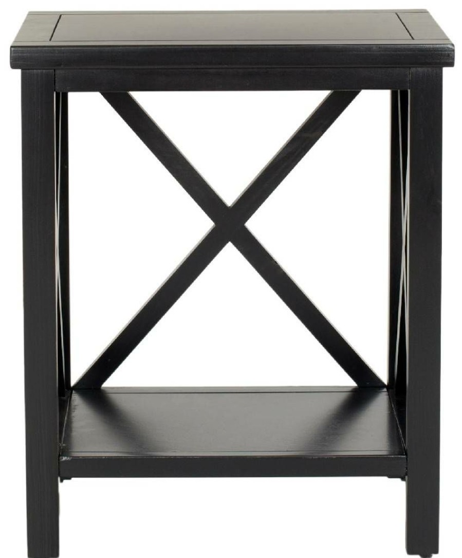 Living Furniture * | Large Choice Candence Cross Back End Table In Black Safavieh Amh6523B