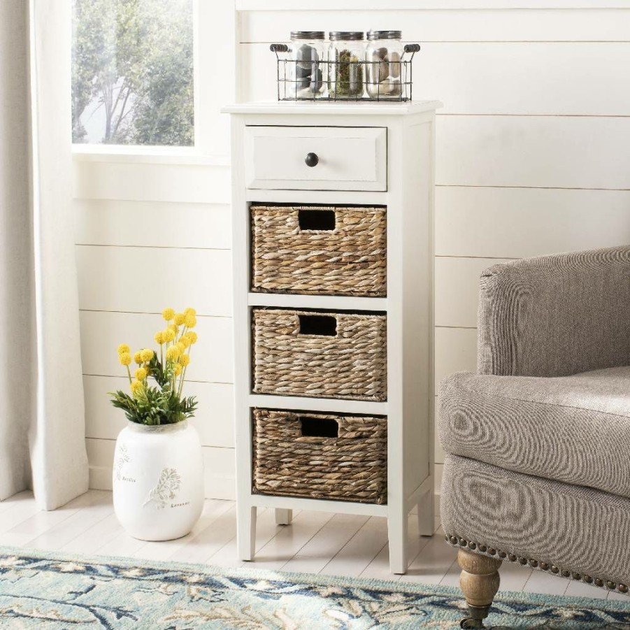 Living Furniture * | Special Offers Michaela Drawer Side Table In Distressed White Safavieh Amh5744B