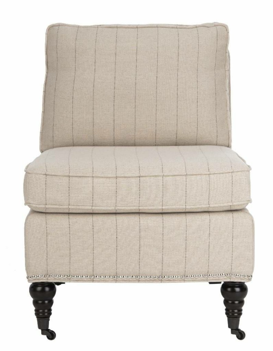 Living Furniture * | Featured Randy Slipper Chair In Flax Beige/Espresso Safavieh Mcr4584E