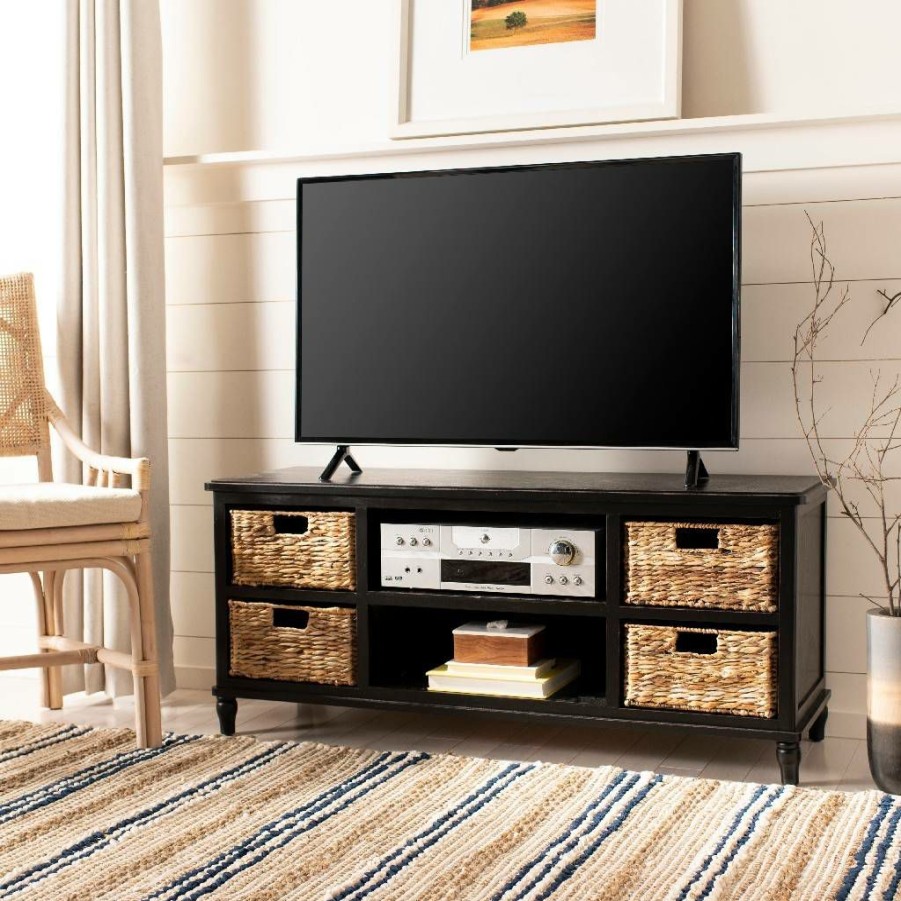 Living Furniture * | Classical Rooney Entertainment Unit In Distressed Black Safavieh Amh5745A