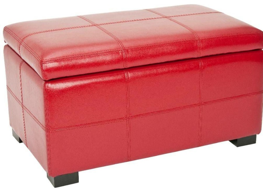 Living Furniture * | Exclusive Design Madison Storage Bench Small In Red/Black Safavieh Hud8227R