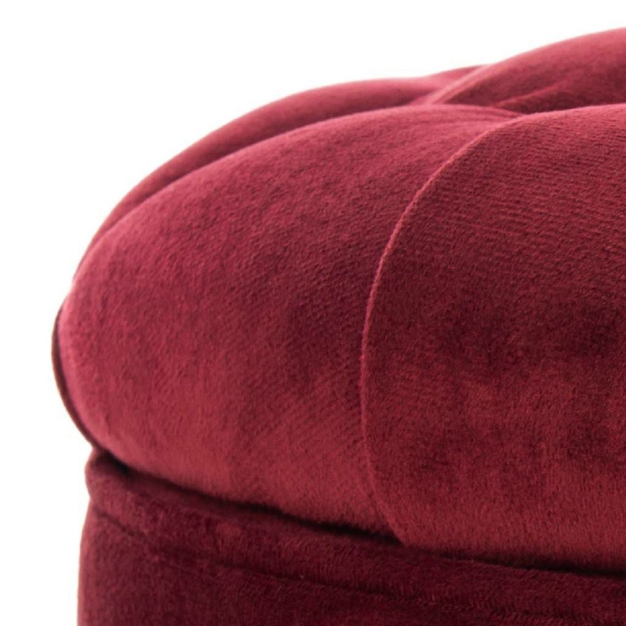 Living Furniture * | Promotions Amelia Tufted Storage Ottoman In Red Velvet/Espresso Safavieh Hud8220K