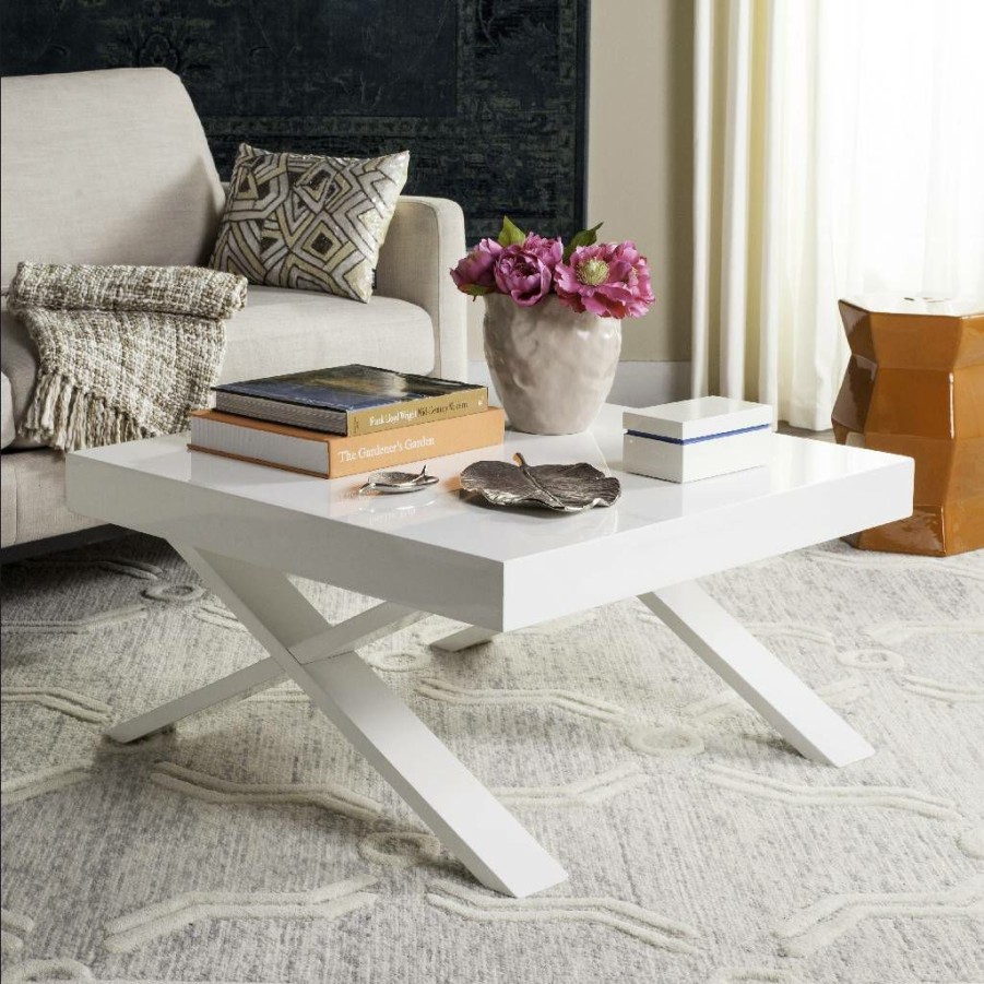 Living Furniture * | Hot Sell Harrison Mid Century Scandinavian Coffee Table In White Safavieh Fox4239A