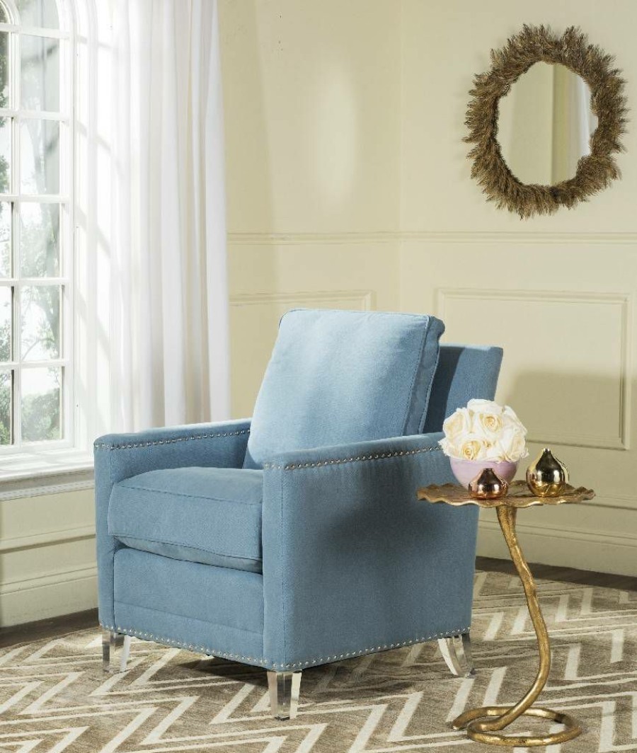 Living Furniture * | With Discount Hollywood Glam Acrylic Tufted Blue Club Chair W/ Silver Nail Heads In Blue/Clear Safavieh Mcr4213B