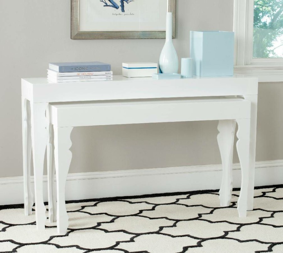 Living Furniture * | Shoping Beth French Leg Lacquer Stacking Console In White Safavieh Fox4221A