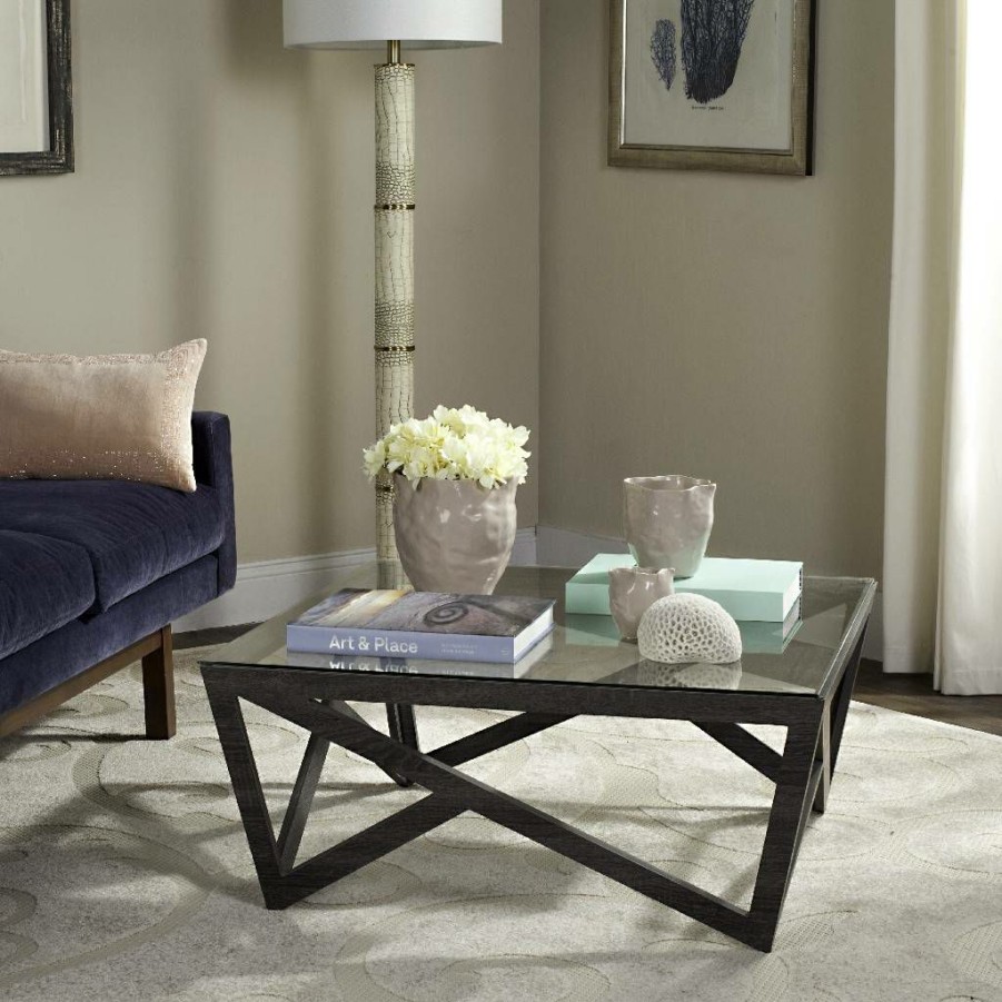 Living Furniture * | Hot Sell Ralston Mid Century Glass Top Coffee Table In Dark Grey Safavieh Fox4242A