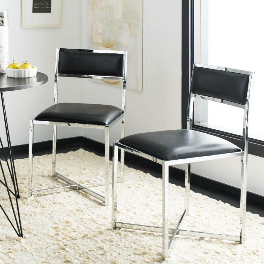 Living Furniture * | Clearance Sale Menken Chrome Side Chair In Black/Chrome (Set Of 2) Safavieh Fox6301A-Set2