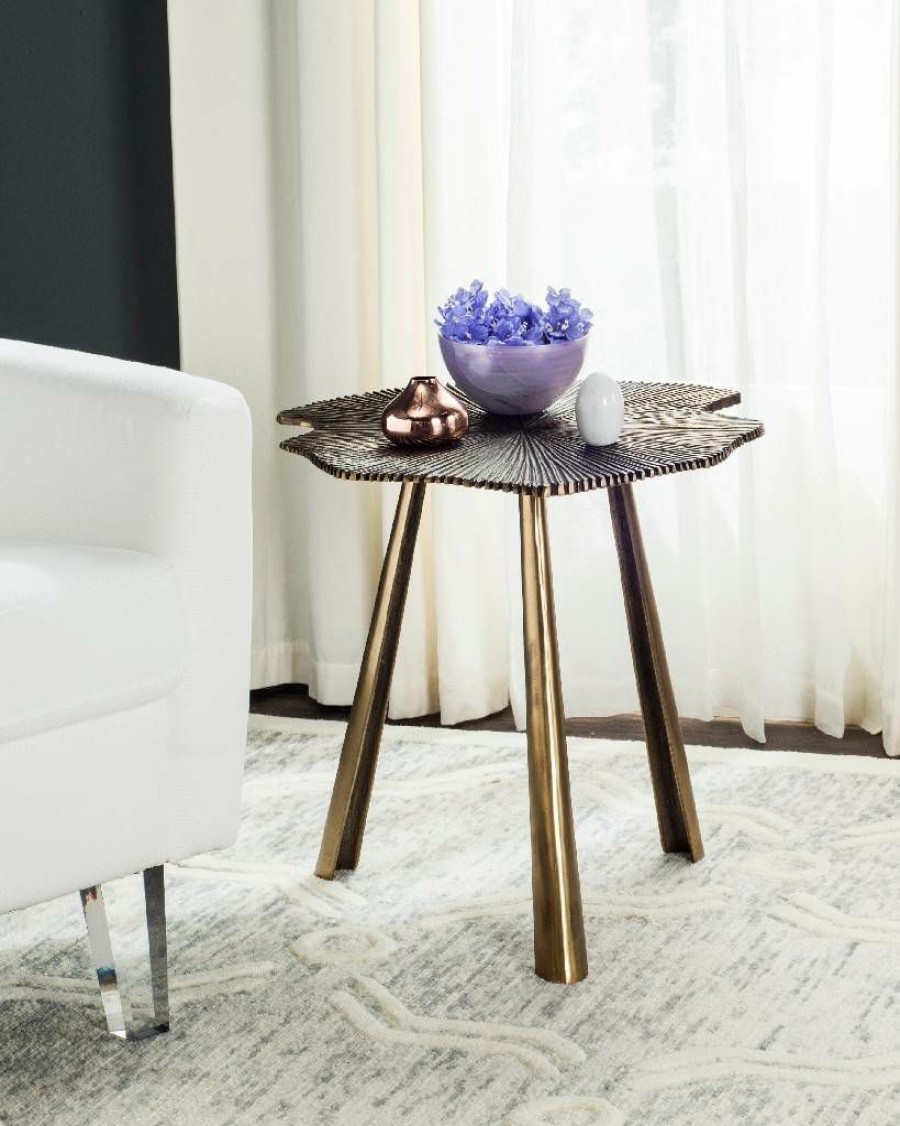 Living Furniture * | With Discount Portia Leaf Side Table In Brass Safavieh Fox3247A