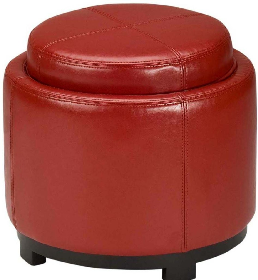 Living Furniture * | Best Price Chelsea Round Tray Ottoman In Red/Black Safavieh Hud8232R