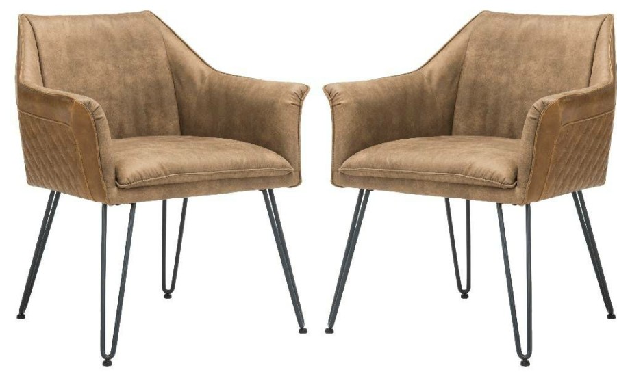 Furniture * | Online Esme 19"H Mid Century Modern Leather Dining Chair In Light Brown/Black Safavieh Fox1705A-Set2