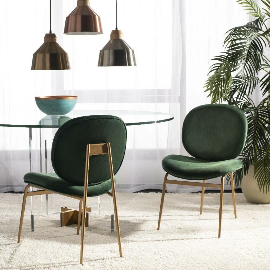 Living Furniture * | Quick Delivery Jordana Round Side Chair In Malachite Green/Gold Safavieh Ach6200D-Set2