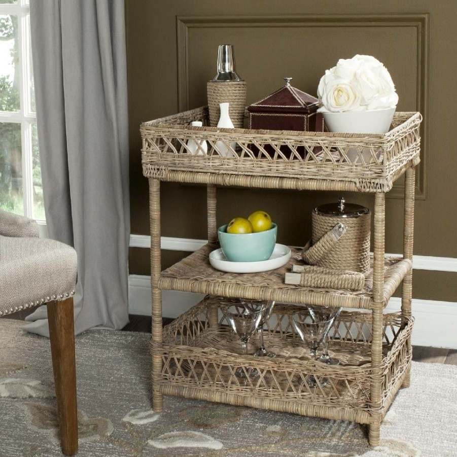 Living Furniture * | Classical Ajani Wicker 3 Tier Accent Table In Natural Safavieh Sea7026A