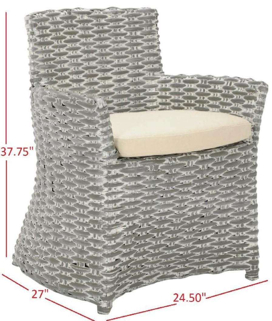 Living Furniture * | Special Offers Cabana Rattan Arm Chair In Grey/Beige Safavieh Fox6500A