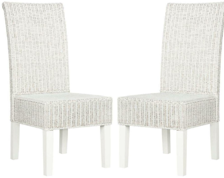 Furniture * | Large Choice Arjun 18"H Wicker Dining Chair In White Safavieh Sea8013E-Set2