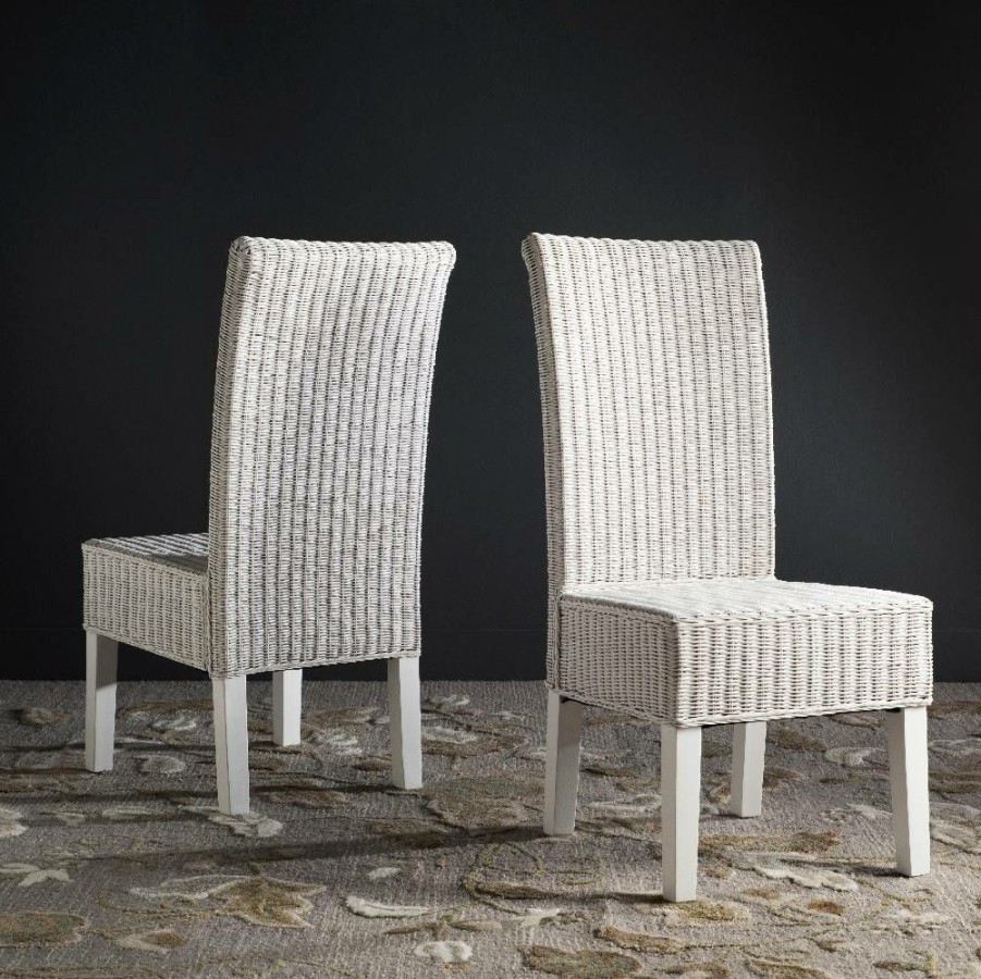 Furniture * | Large Choice Arjun 18"H Wicker Dining Chair In White Safavieh Sea8013E-Set2