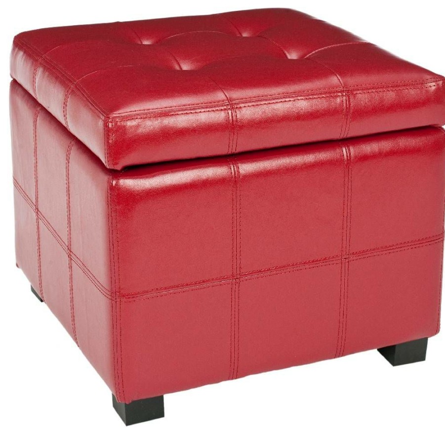 Living Furniture * | Quick Expedition Maiden Square Tufted Ottoman In Red/Black Safavieh Hud8231R