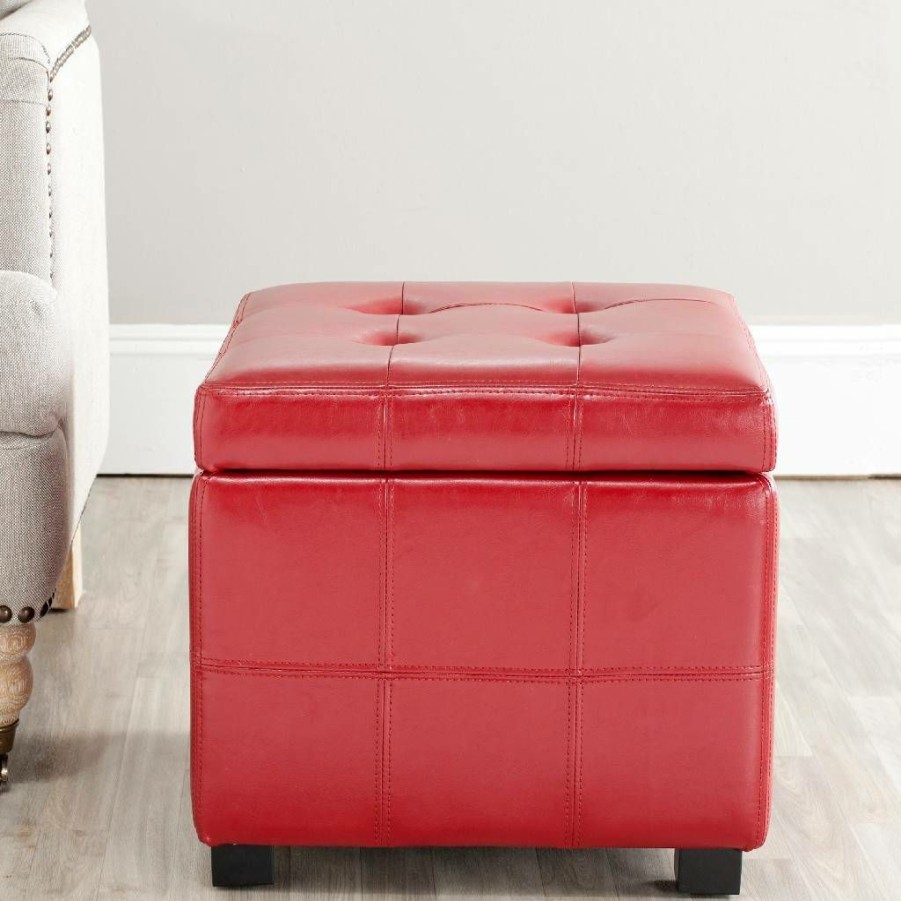 Living Furniture * | Quick Expedition Maiden Square Tufted Ottoman In Red/Black Safavieh Hud8231R