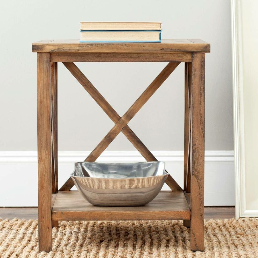 Living Furniture * | Outlet Candence Cross Back End Table In Oak Safavieh Amh6523D