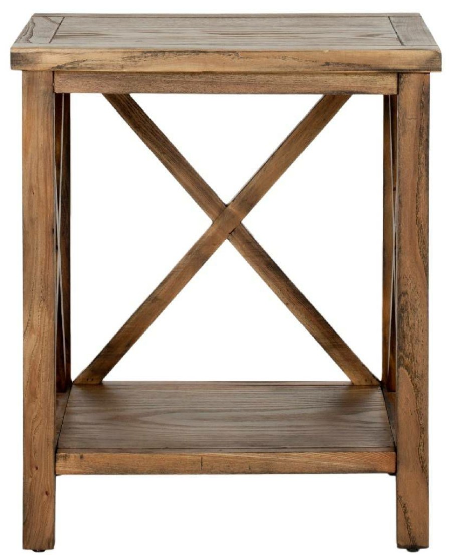 Living Furniture * | Outlet Candence Cross Back End Table In Oak Safavieh Amh6523D