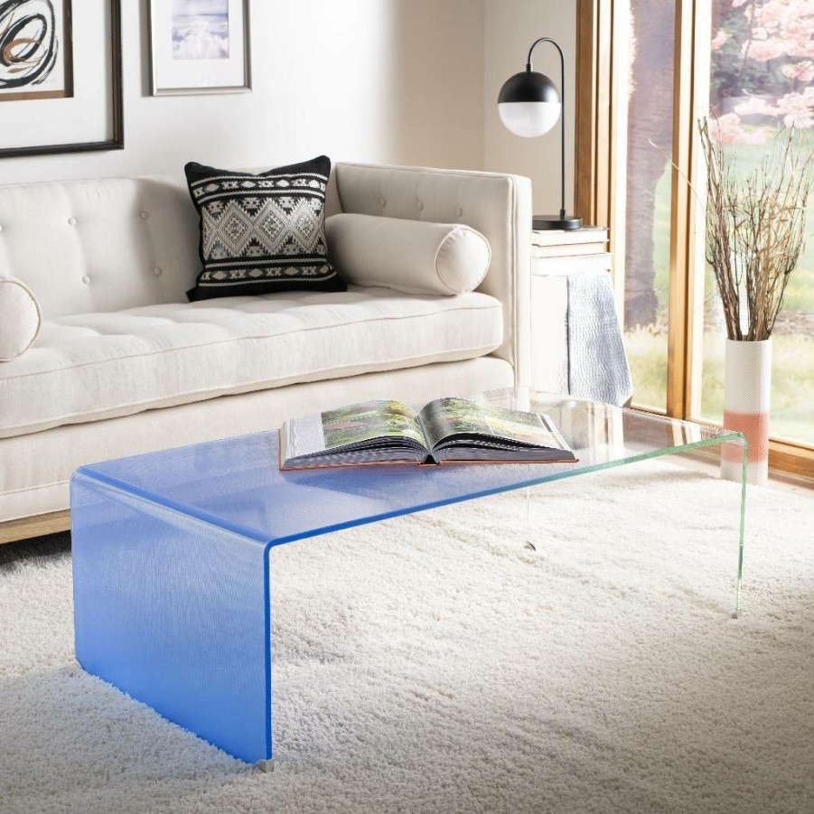 Living Furniture * | Clearance Sale Crysta Ombre Glass Coffee Table In Clear/Blue Safavieh Cof7300A