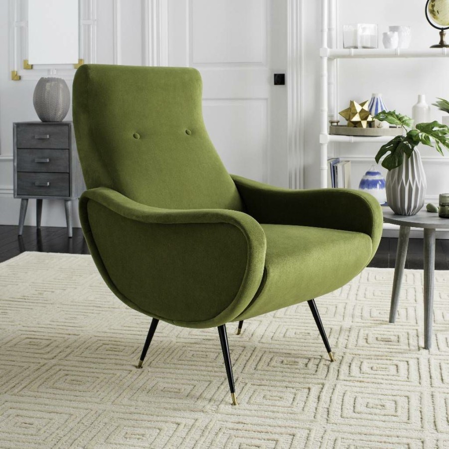 Living Furniture * | Wholesale Elicia Velvet Retro Mid Century Accent Chair In Hunter Green Safavieh Fox6260D