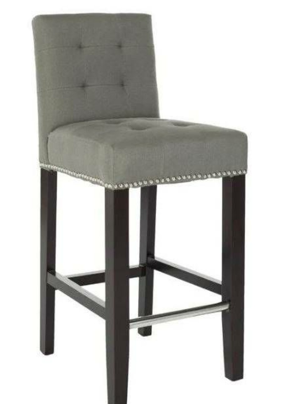 Furniture * | Clearance Sale Thompson 23.9 Linen Counter Stool W/ Silver Nailheads In Sea Mist/Espresso Safavieh Mcr4511C