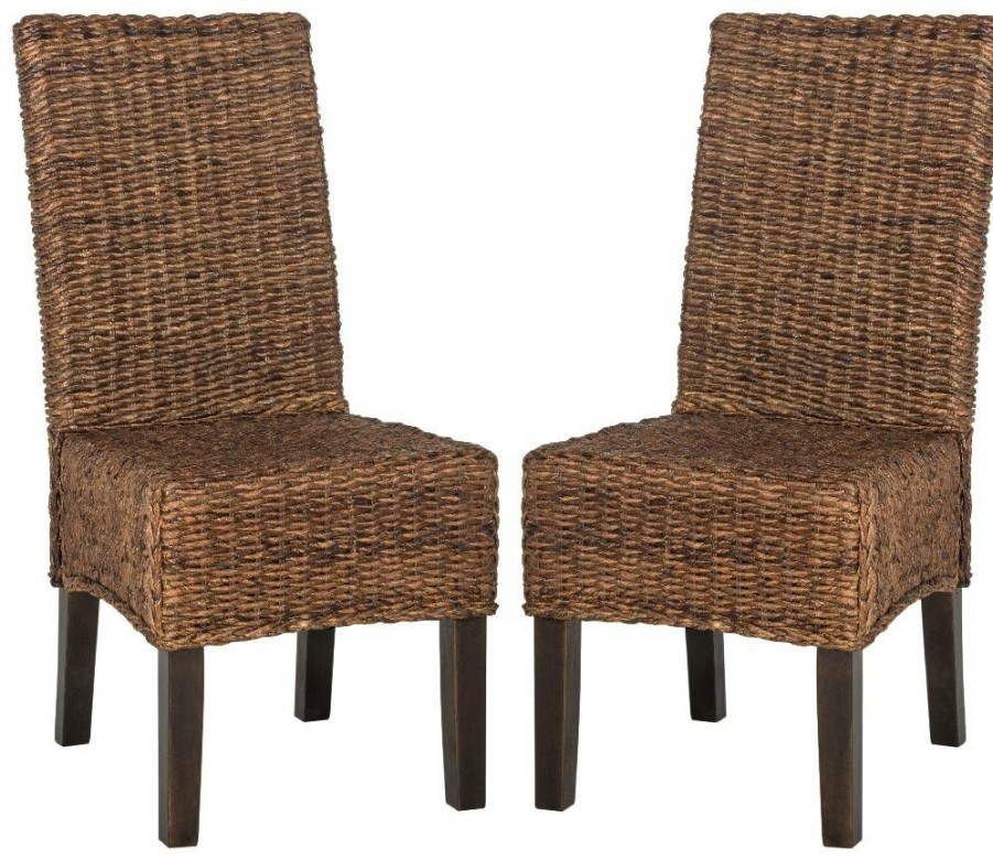 Furniture * | Shoping Avita 18"H Wicker Dining Chair In Brown Safavieh Sea8012B-Set2