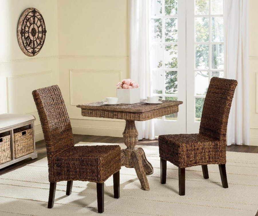 Furniture * | Shoping Avita 18"H Wicker Dining Chair In Brown Safavieh Sea8012B-Set2