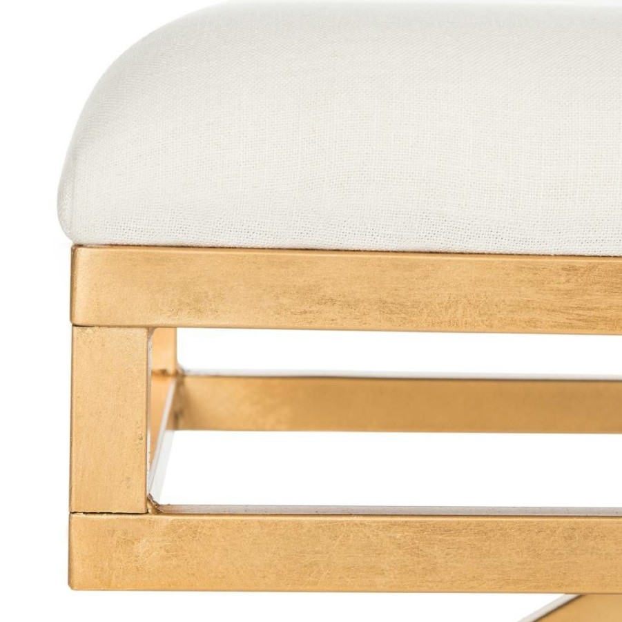 Living Furniture * | Limit Offer Moon Arc Linen Bench In Light Beige/Gold Safavieh Fox6250C